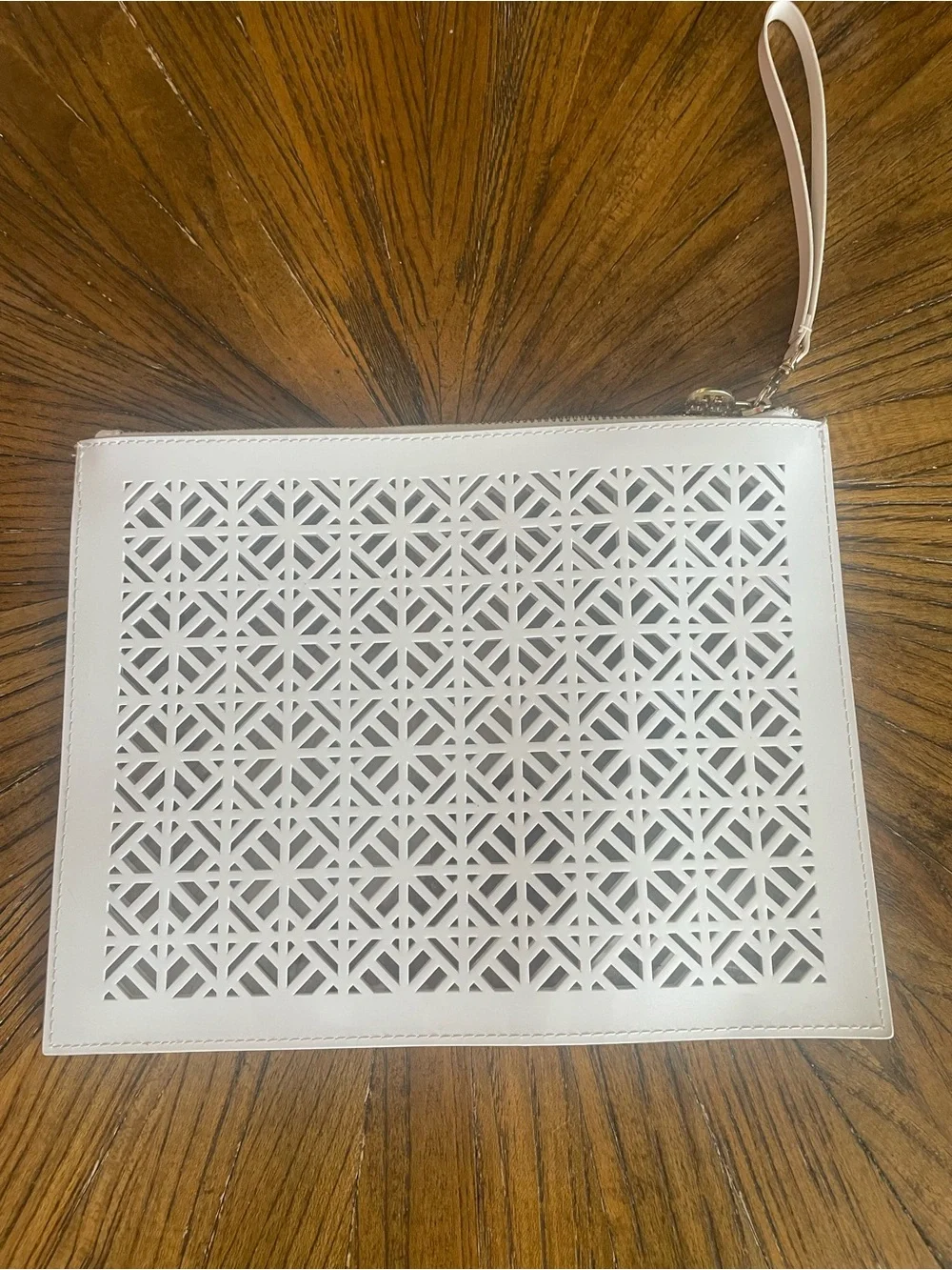 Tory Burch White Laser-Cut Wristlet Clutch